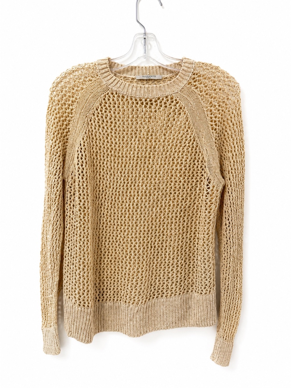 AllSaints Mesh Metallic Crew Sweater Sz S Transitional Quiet Luxury Minimalist - Picture 2 of 12